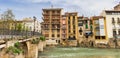 Colorful houses and bridge at the Ega river in Estella