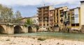 Colorful houses and bridge at the Ega river in Estella