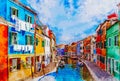 Colorful houses on Burano, island in the Venetian Lagoon. Italy. Royalty Free Stock Photo