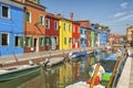 Colorful houses and canal on Burano island, near Venice, Italy. Royalty Free Stock Photo