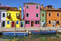 Colorful houses and canal on Burano island, near Venice, Italy.