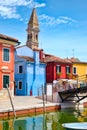 Colorful houses and canals on the island of Burano near Venice Royalty Free Stock Photo