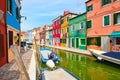 Colorful houses and canals on the island of Burano near Venice