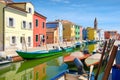 Colorful houses and canals on the island of Burano near Venice