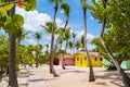 Colorful houses on Catalina beach, dominican republic with palm trees