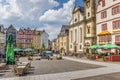 Colorful houses at the central market square of Hachenburg