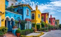 Colorful houses on the coast of Cotidian, in the style of Italian landscapes Royalty Free Stock Photo