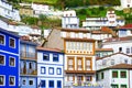 Colorful houses. Colorful windows and facades in Cudillero, Spain. Ancient facades Royalty Free Stock Photo