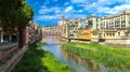 Colorful houses and Eiffel bridge in Girona