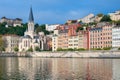 Colorful houses on the emankment in Lyon Royalty Free Stock Photo