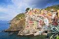 The colorful houses of the fishing port of Riomaggiore, Cinque Terre National Park, Liguria, Italy. Royalty Free Stock Photo