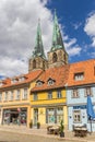 Colorful houses in front of the Nikolai church in Quedlinburg Royalty Free Stock Photo