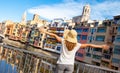 Woman tourist in Spain- Girona Royalty Free Stock Photo