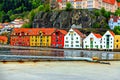 Colorful houses, harbor and mountain in Bergen, Norway
