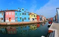 Colorful houses on the island of Burano near Venice in Northern Italy and the canal with the reflections Royalty Free Stock Photo