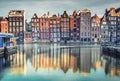 Colorful houses in Amsterdam, Netherlands at sunset Royalty Free Stock Photo