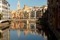 The colorful houses lining the riverbanks of Girona in Catalunya, Spain, add a picturesque charm to the city Royalty Free Stock Photo