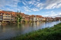 Colorful houses at Linker Regnitzarm riverbank - Bamberg, Bavaria, Germany Royalty Free Stock Photo