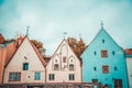 Colorful houses in the main square of the old town of Tallin Royalty Free Stock Photo