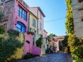 Colorful houses on the narrow streets of a medieval town Collioure in France Royalty Free Stock Photo