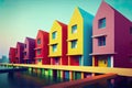 Colorful houses near water illustration