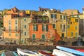 Colorful houses and old facade in small village Tellaro in liguria, italy