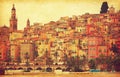 Colorful houses in old part of Menton. Royalty Free Stock Photo