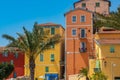 Colorful houses in old town architecture of Menton on French Riviera. Provence-Alpes-Cote d`Azur, France Royalty Free Stock Photo