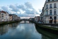 Colorful houses in the Old Town center of Bayonne, french Basque Country, France Royalty Free Stock Photo