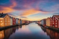 Colorful houses over water in Trondheim city - Norway