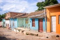 Colorful houses in a paved street of Trinidad Royalty Free Stock Photo