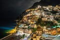 Colorful houses of Positano along Amalfi coast at night, Italy. Night landscape Royalty Free Stock Photo