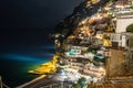 Colorful houses of Positano along Amalfi coast at night, Italy. Night landscape Royalty Free Stock Photo