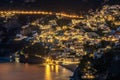 Colorful houses of Positano along Amalfi coast at night, Italy. Night landscape Royalty Free Stock Photo