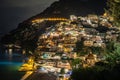 Colorful houses of Positano along Amalfi coast at night, Italy. Night landscape Royalty Free Stock Photo