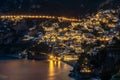 Colorful houses of Positano along Amalfi coast at night, Italy. Night landscape Royalty Free Stock Photo