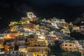 Colorful houses of Positano along Amalfi coast at night, Italy. Night landscape Royalty Free Stock Photo