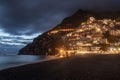 Colorful houses of Positano along Amalfi coast at night, Italy. Night landscape Royalty Free Stock Photo