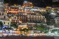 Colorful houses of Positano along Amalfi coast at night, Italy. Night landscape Royalty Free Stock Photo