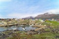 Colorful houses in mystic landscape of Qeqertarsuaq, Greenland