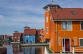 Colorful houses at the Reitdiephaven in Groningen Royalty Free Stock Photo