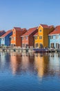 Colorful houses at the Reitdiephaven in Groningen Royalty Free Stock Photo