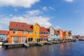 Colorful houses at the Reitdiephaven in Groningen Royalty Free Stock Photo