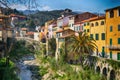 Colorful houses in a small village with stone bridge at Dolcedo, Imperia, Liguria, Italy Royalty Free Stock Photo