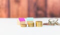 Colorful houses with stack coins