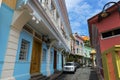 Colorful houses in the street of the Las Penas neighborhood in the city of Guayaquil in Ecuador, South America
