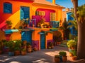 colorful houses on the streets, colorful streets, narrow streets of the old town of oia, santorini island, greece Royalty Free Stock Photo