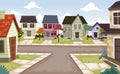 Colorful houses in suburb neighborhood. Green park landscape Royalty Free Stock Photo