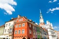 Colorful houses and town hall on Old Market Square in Poznan, Poland