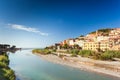 Colorful houses of Ventimiglia near river mouth Roya Royalty Free Stock Photo